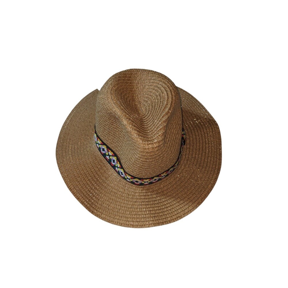 Women's Sun Hat Beige Straw Ribbon Band Flounce Brim Beach Lightweight  Summer